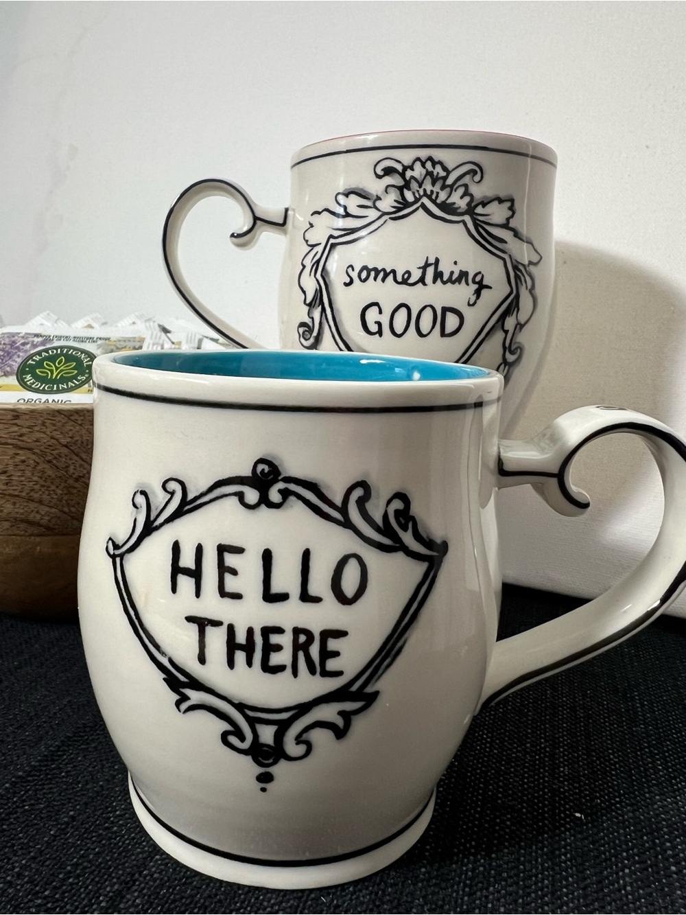 Anthropologie Molly Hatch Mug Set Hello There Something Good